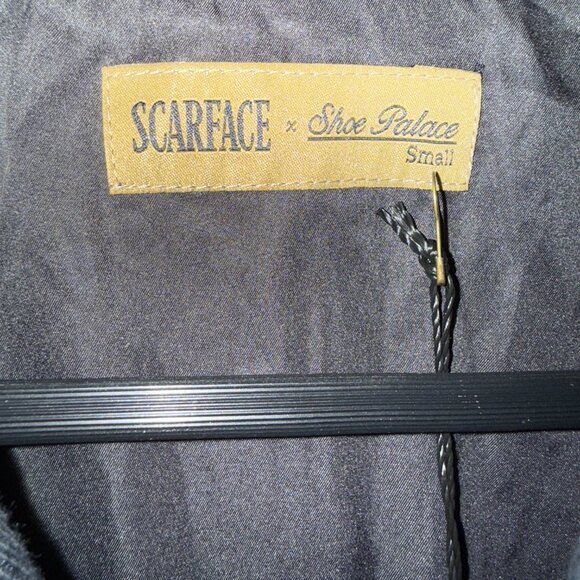 Scarface Embroidered Design Red Rose Button Up Corduroy Black Jacket Size Small - Picture 5 of 9